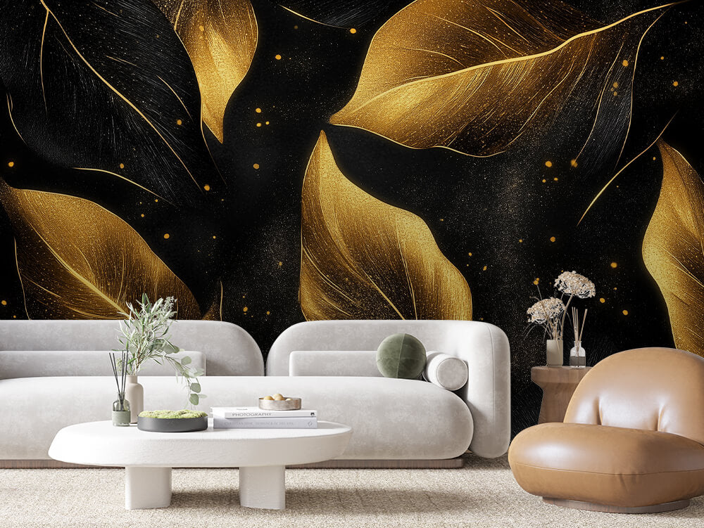 LEAVE 0003 – Golden Leaf Swirl Wall Mural