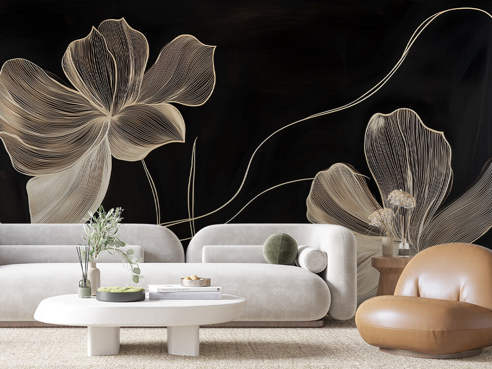 LEAVE 0006 – Golden Line Blossom Wall Mural