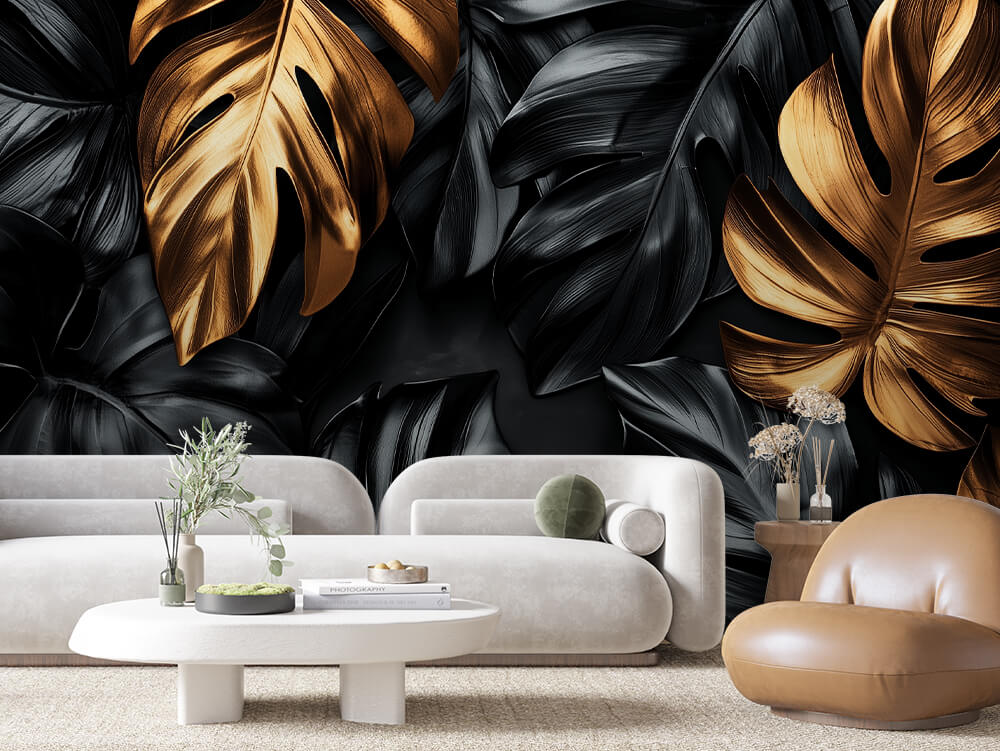 LEAVE 0008 – Gilded Monstera Leaves Wall Mural
