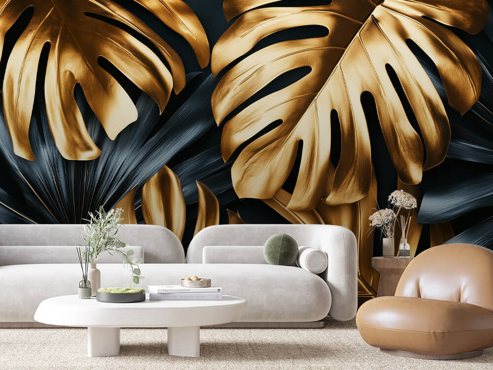 LEAVE 0010 – Bold Gold Leaf Duo Wall Mural