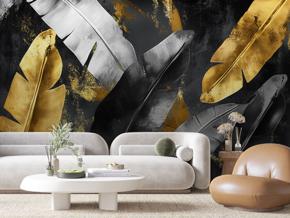 LEAVE 0011 – Black and Gold Banana Leaf Wall Mural