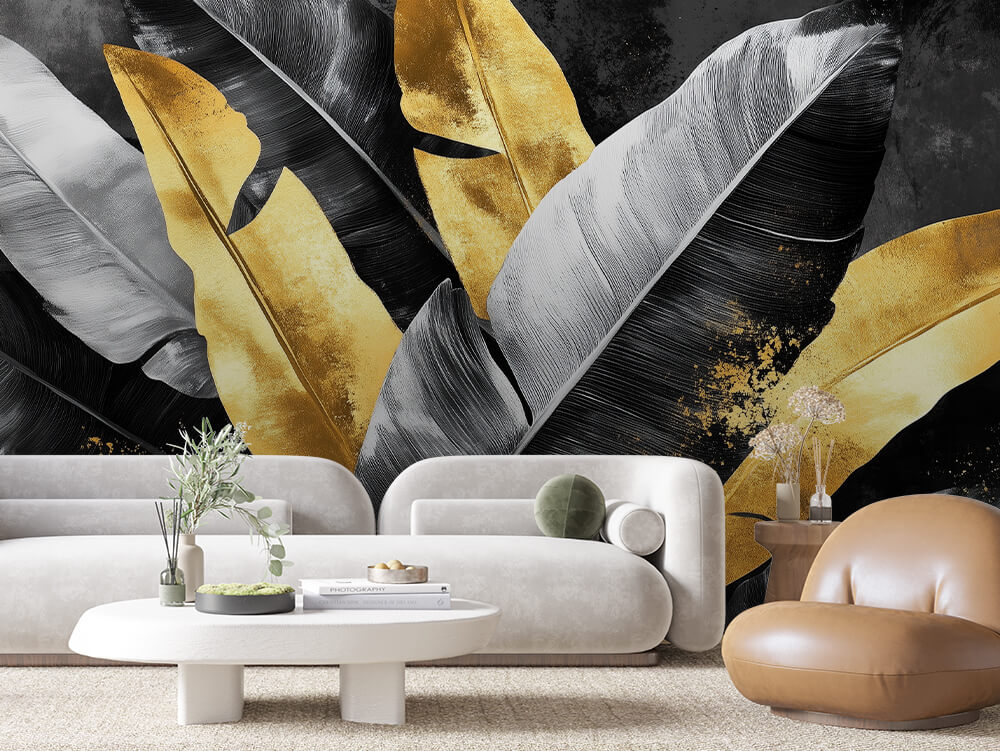 LEAVE 0012 – Metallic Banana Leaf Wall Mural