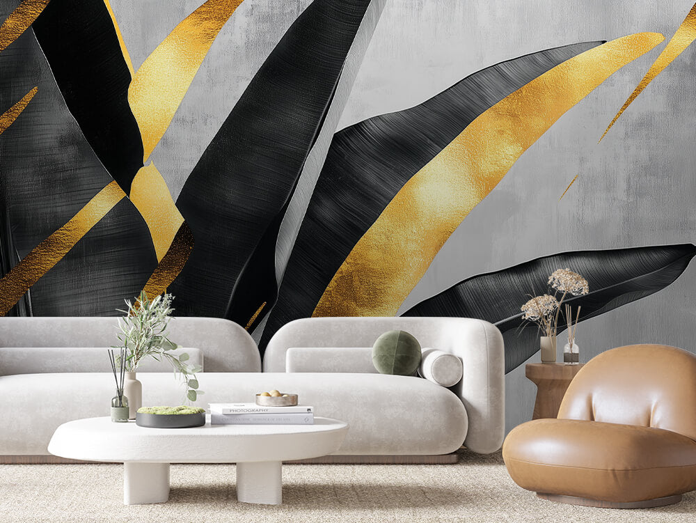 LEAVE 0015 – Abstract Gold Streak Leaf Wall Mural