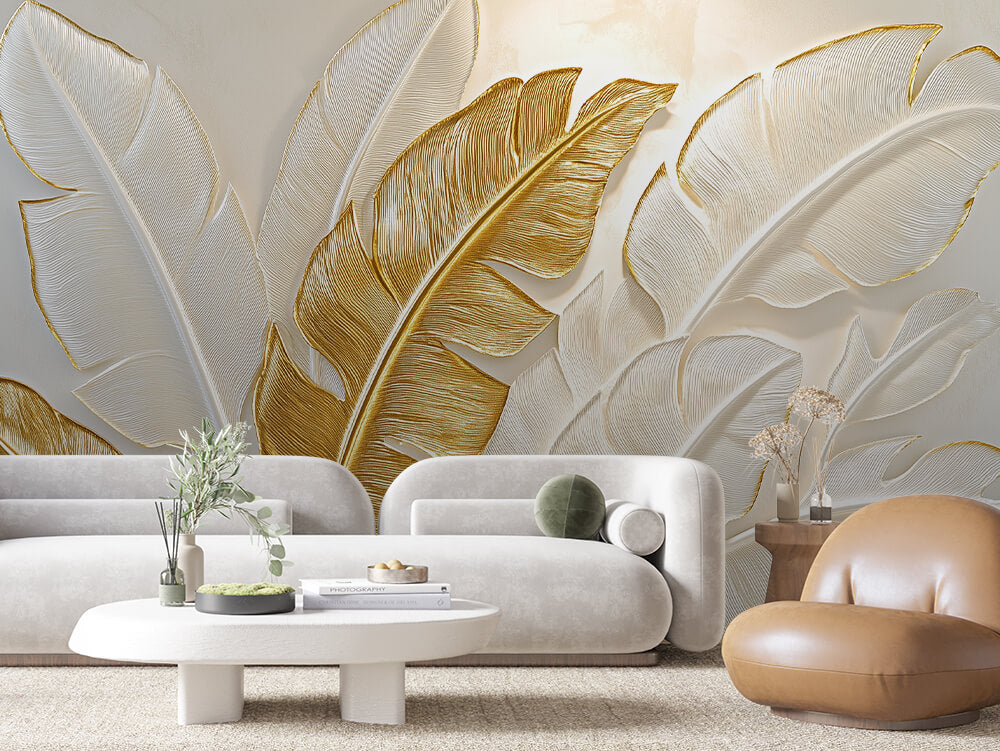 LEAVE 0020 – Embossed Gold Leaf Wall Mural