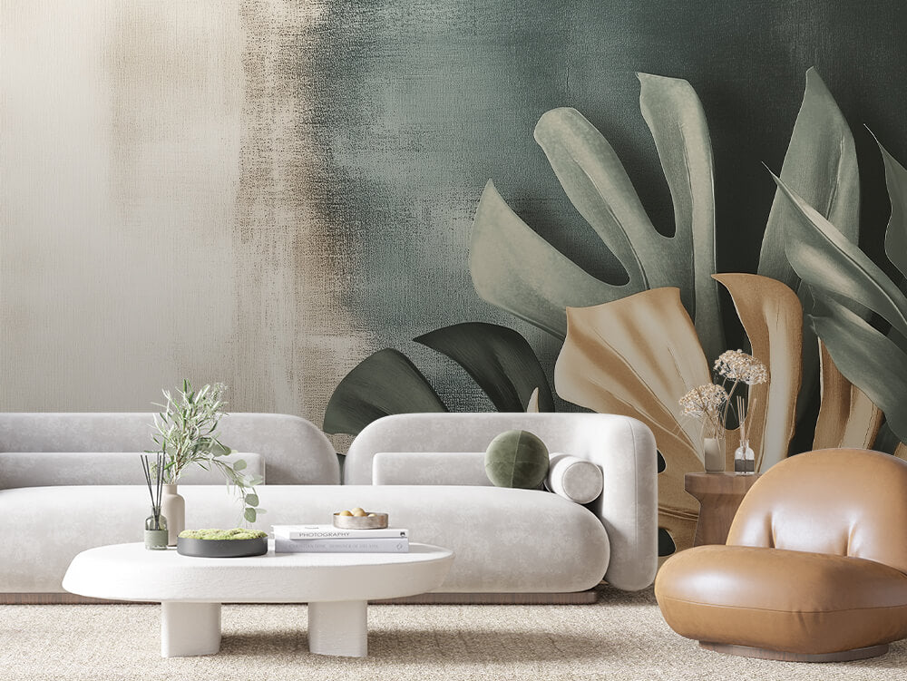 LEAVE 0025 – Moody Teal Monstera Wall Mural