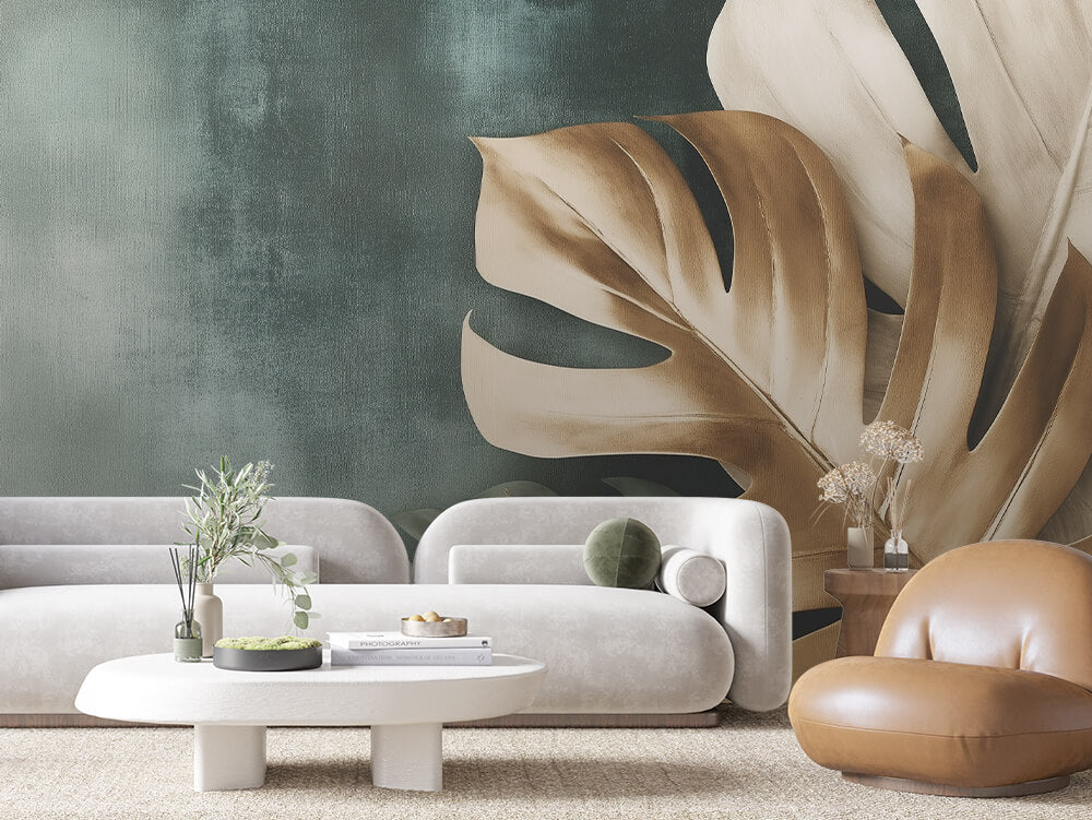 LEAVE 0026 – Golden Monstera Glow Wall Mural