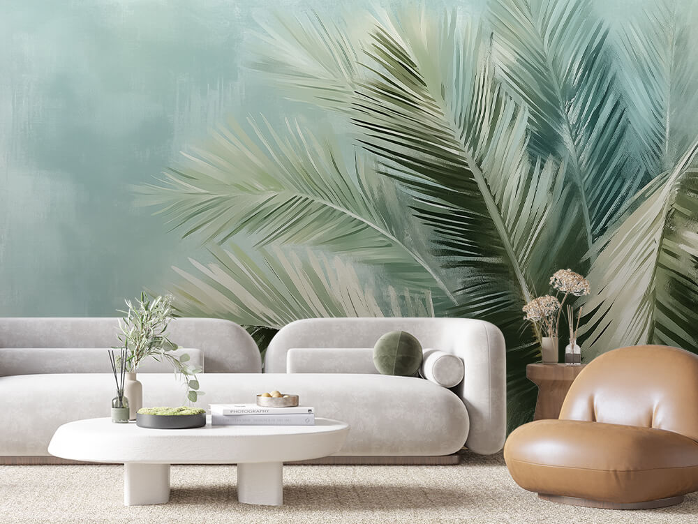 LEAVE 0027 – Sage Watercolor Palm Wall Mural