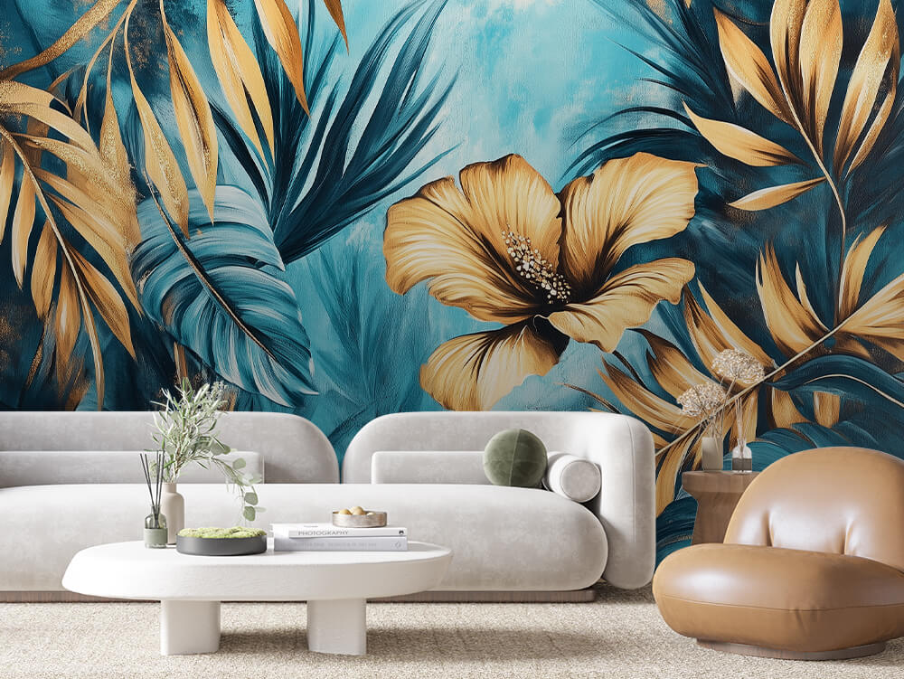 LEAVE 0036 – Gold Hibiscus Tropical Wall Mural