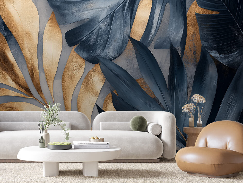 LEAVE 0038 – Golden Abstract Frond Wall Mural