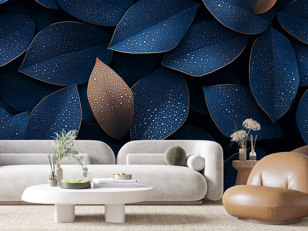 LEAVE 0045 – Speckled Navy Magnolia Leaf Wall Mural