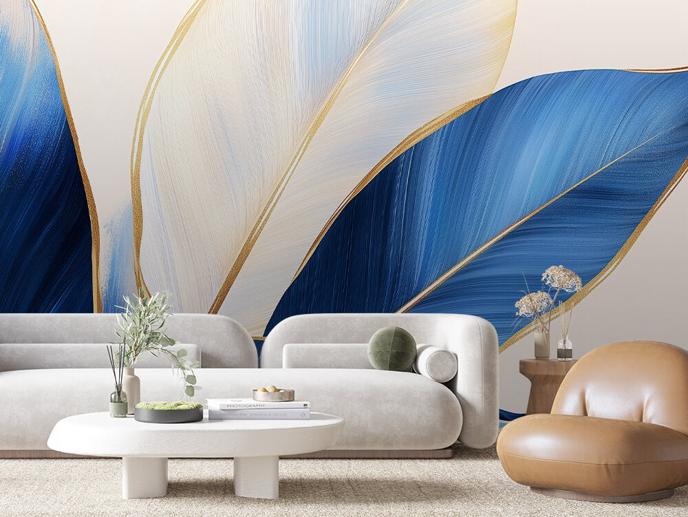 LEAVE 0048 – Blue and Gold Radiant Petal Wall Mural