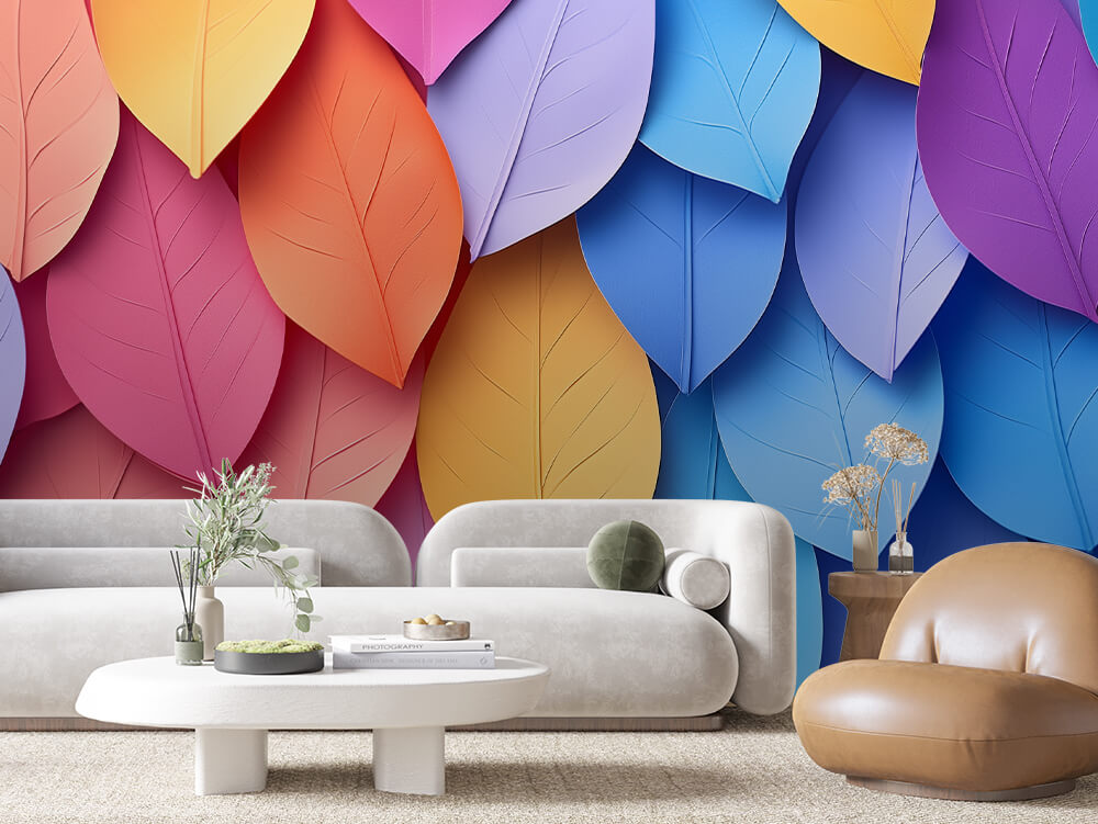 LEAVE 0050 – Rainbow Leaf Pattern Wall Mural