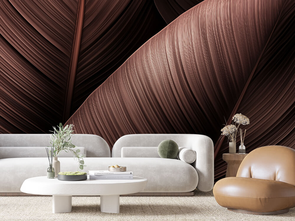 LEAVE 0054 – Copper Ribbed Leaf Macro Wall Mural