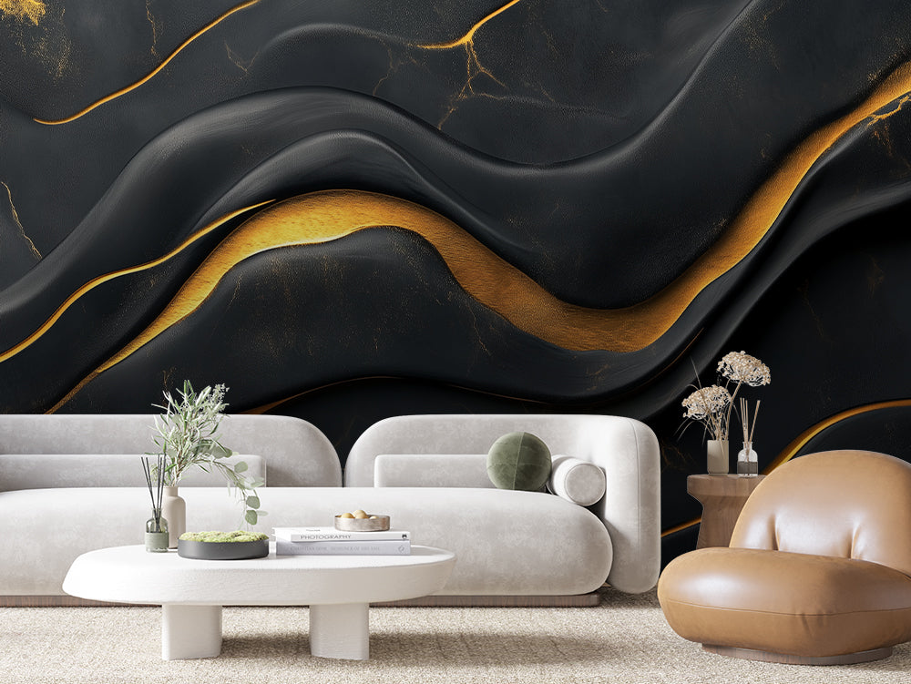 MARBLE 0001 – Onyx Gold Wave Wall Mural