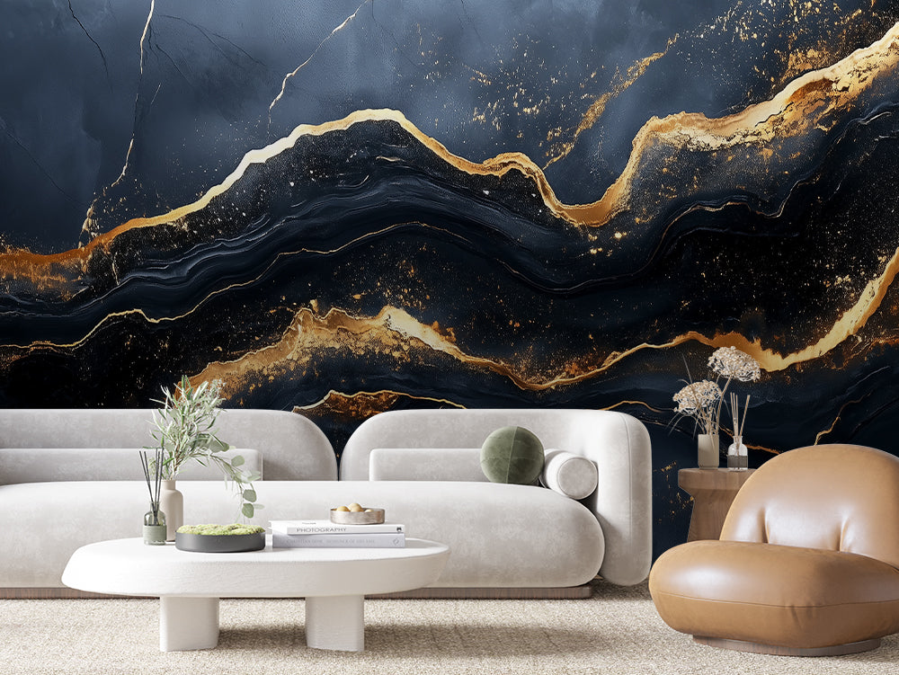 MARBLE 0003 – Midnight Gold Dust Marble Wall Mural