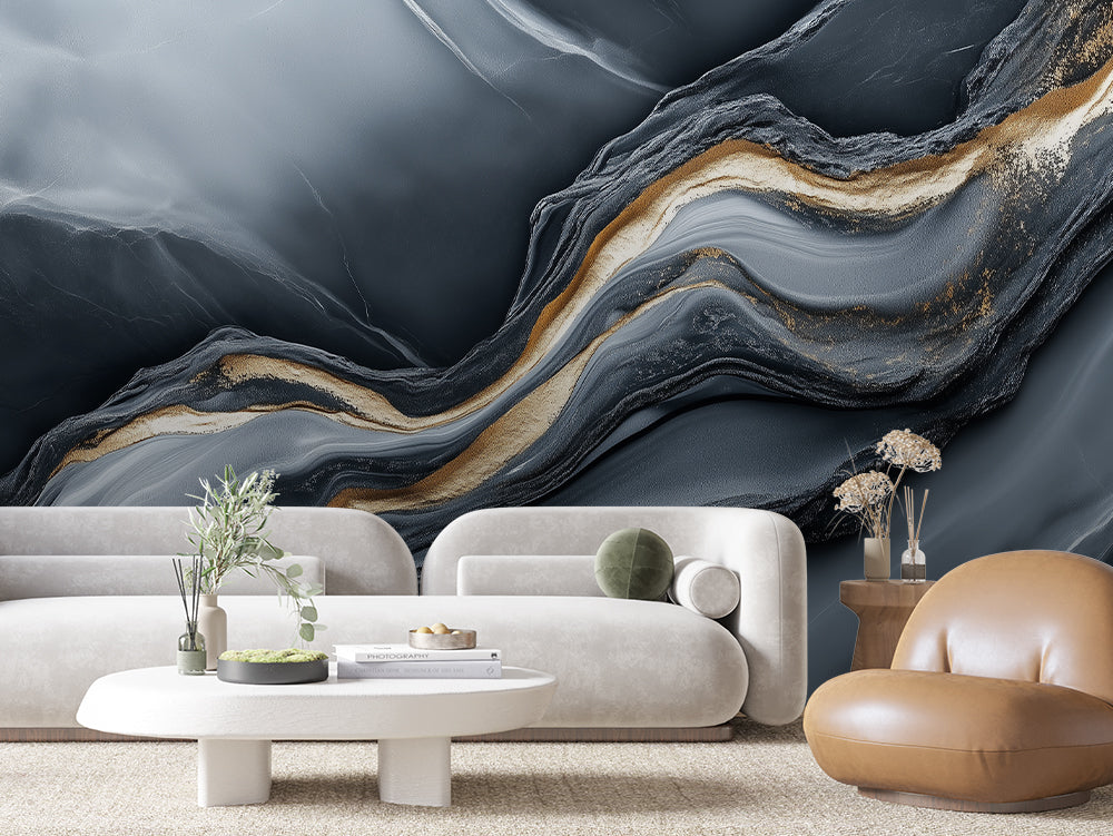 MARBLE 0004 – Slate Blue Gold Vein Wall Mural