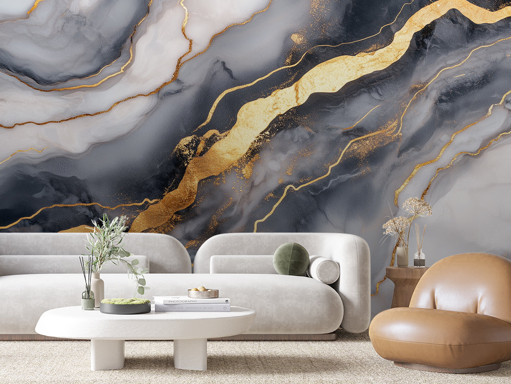 MARBLE 0010 – Charcoal Sparkling Gold Vein Wall Mural