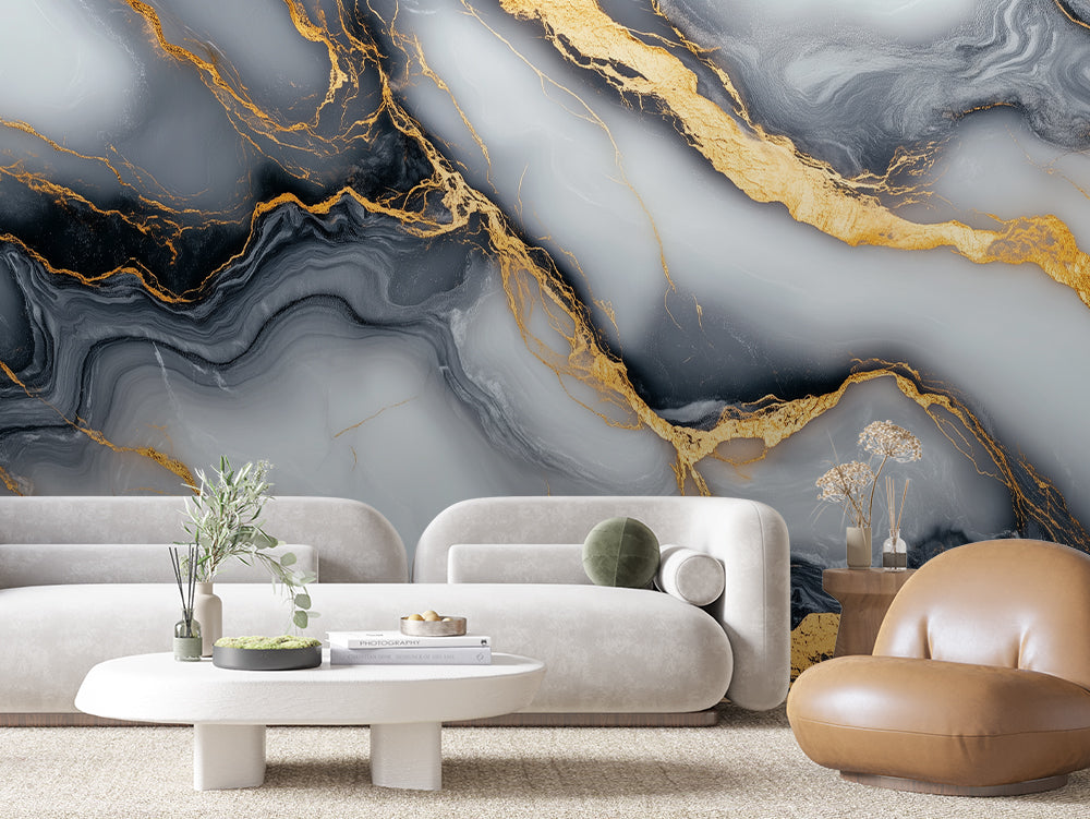 MARBLE 0011 – Grey to Charcoal Gold Vein Wall Mural