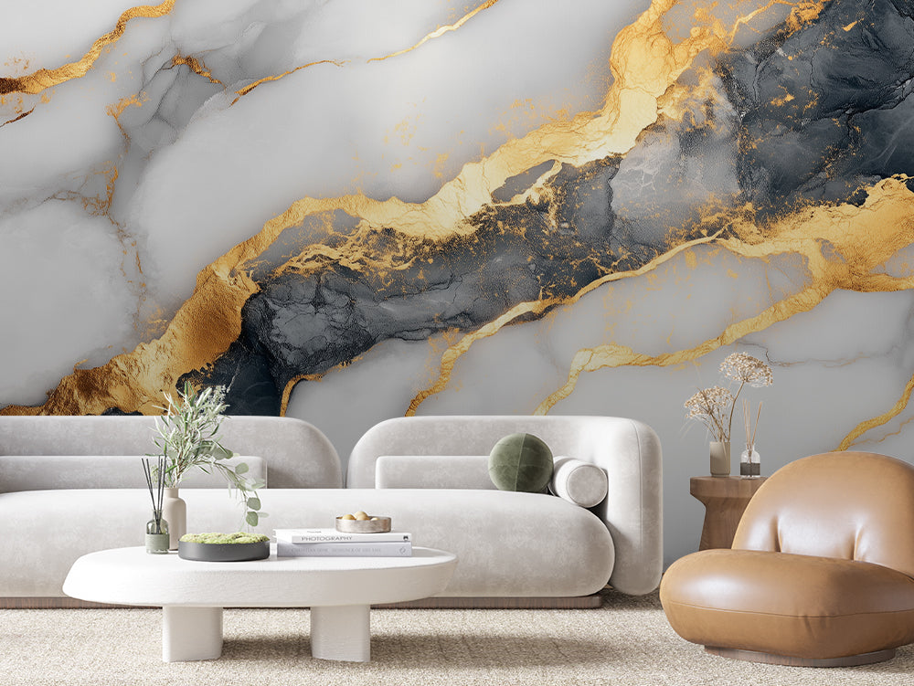 MARBLE 0012 – White and Black Gold Vein Marble Wall Mural