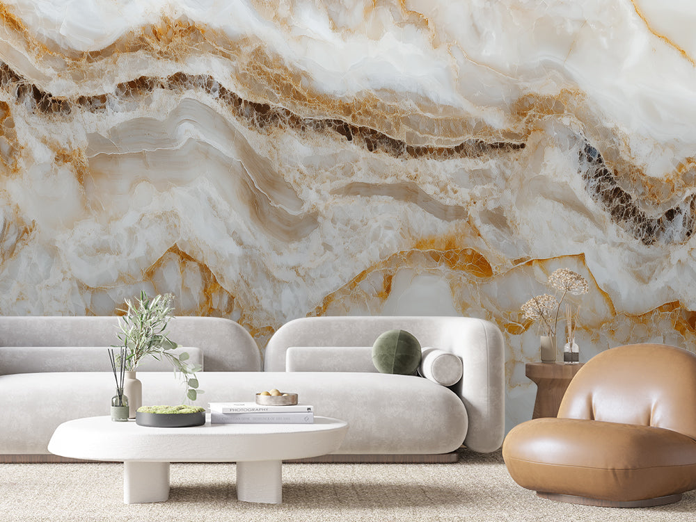 MARBLE 0022 – Amber Onyx Banded Marble Wall Mural
