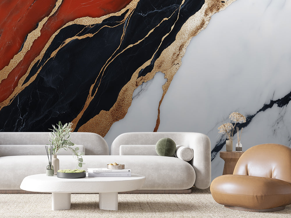 MARBLE 0023 – Crimson and Black Gold Marble Wall Mural