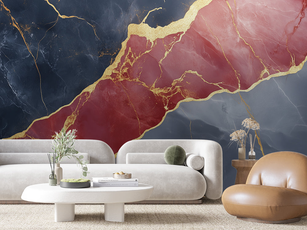 MARBLE 0028 – Navy and Crimson Gold Marble Wall Mural