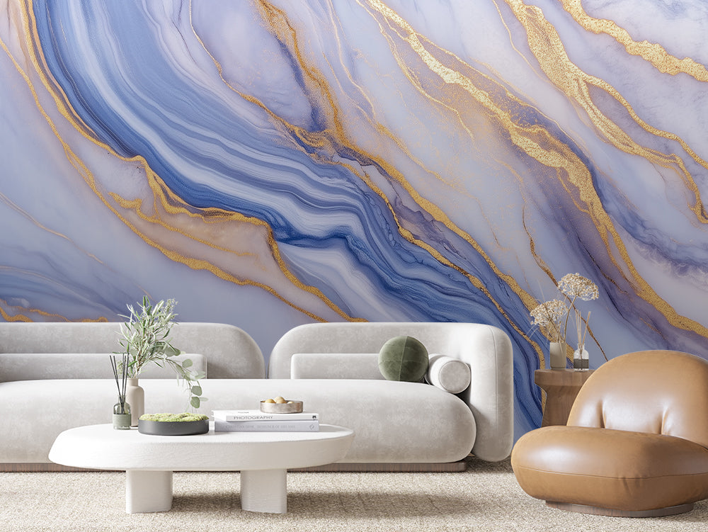 MARBLE 0029 – Periwinkle Gold Vein Marble Wall Mural