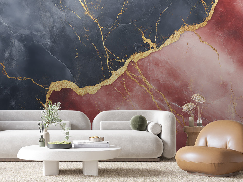 MARBLE 0032 – Navy and Rose Gold Marble Wall Mural