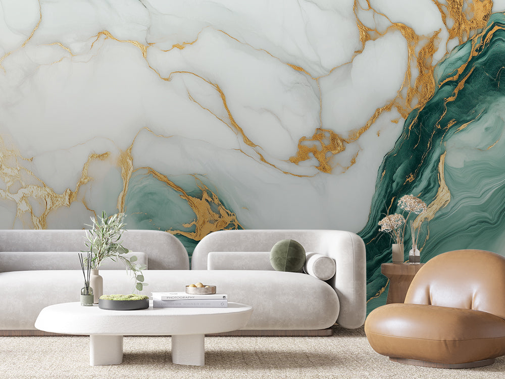 MARBLE 0033 – Emerald and Gold Marble Wall Mural