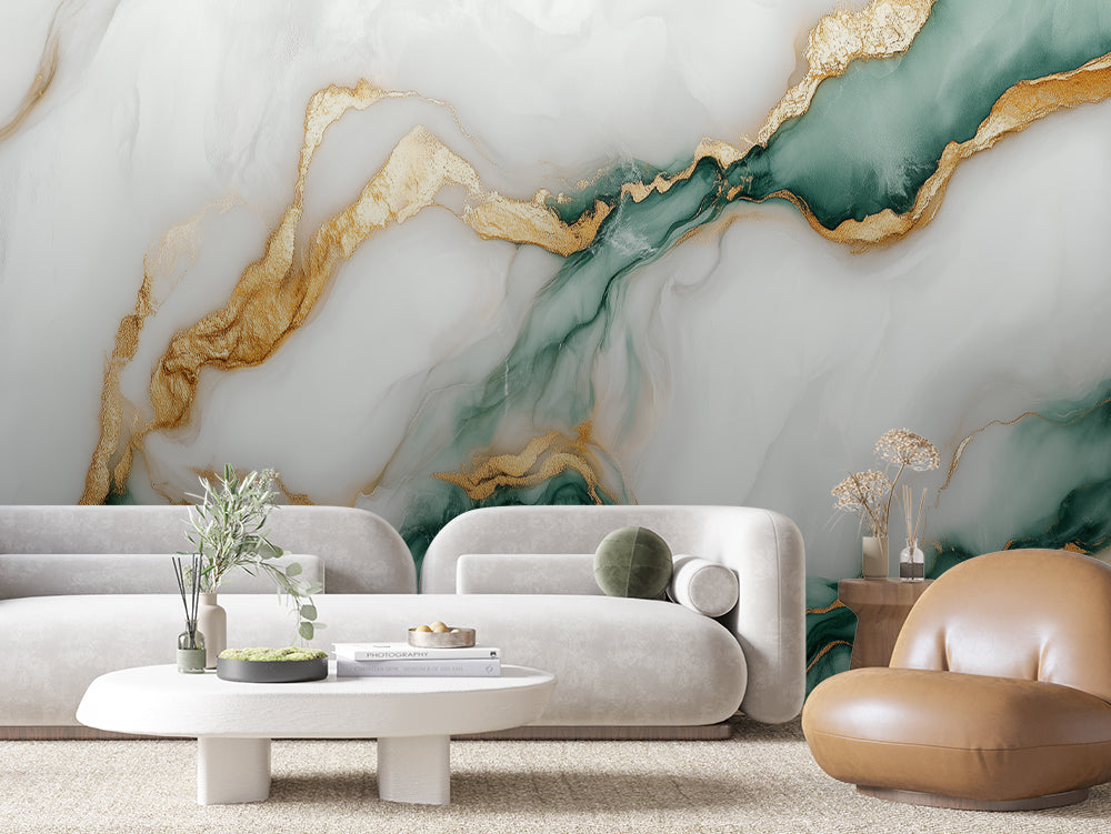 MARBLE 0034 – Gold to Emerald Marble Wall Mural