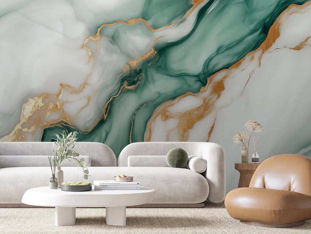 MARBLE 0036 – Teal Gold Vein Marble Wall Mural