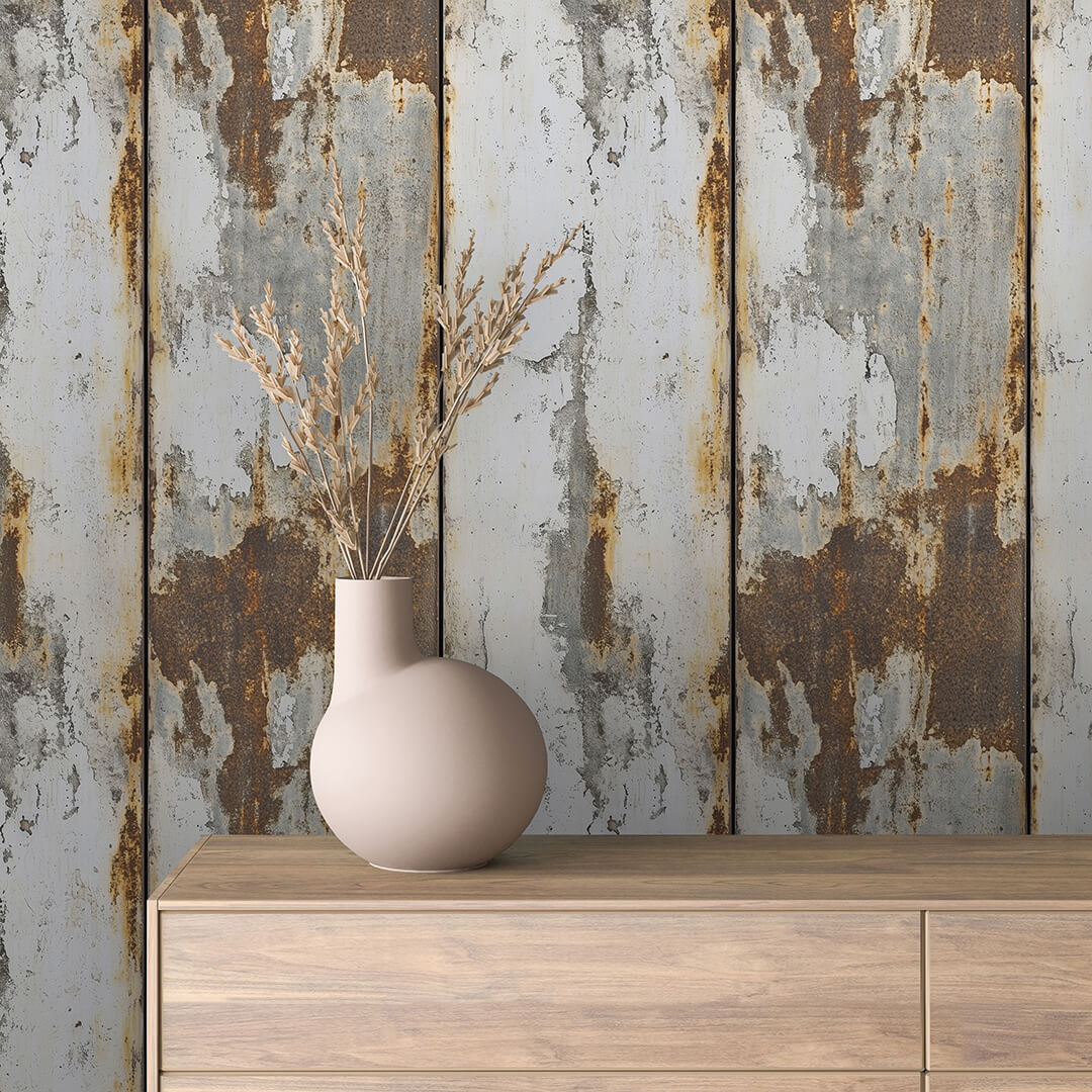 Weathered Grey White Peel & Stick Wallpaper – Metal 0017