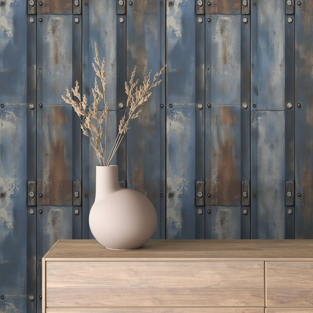 Steel Blue Bolted Panel Peel & Stick Wallpaper – Metal 0024