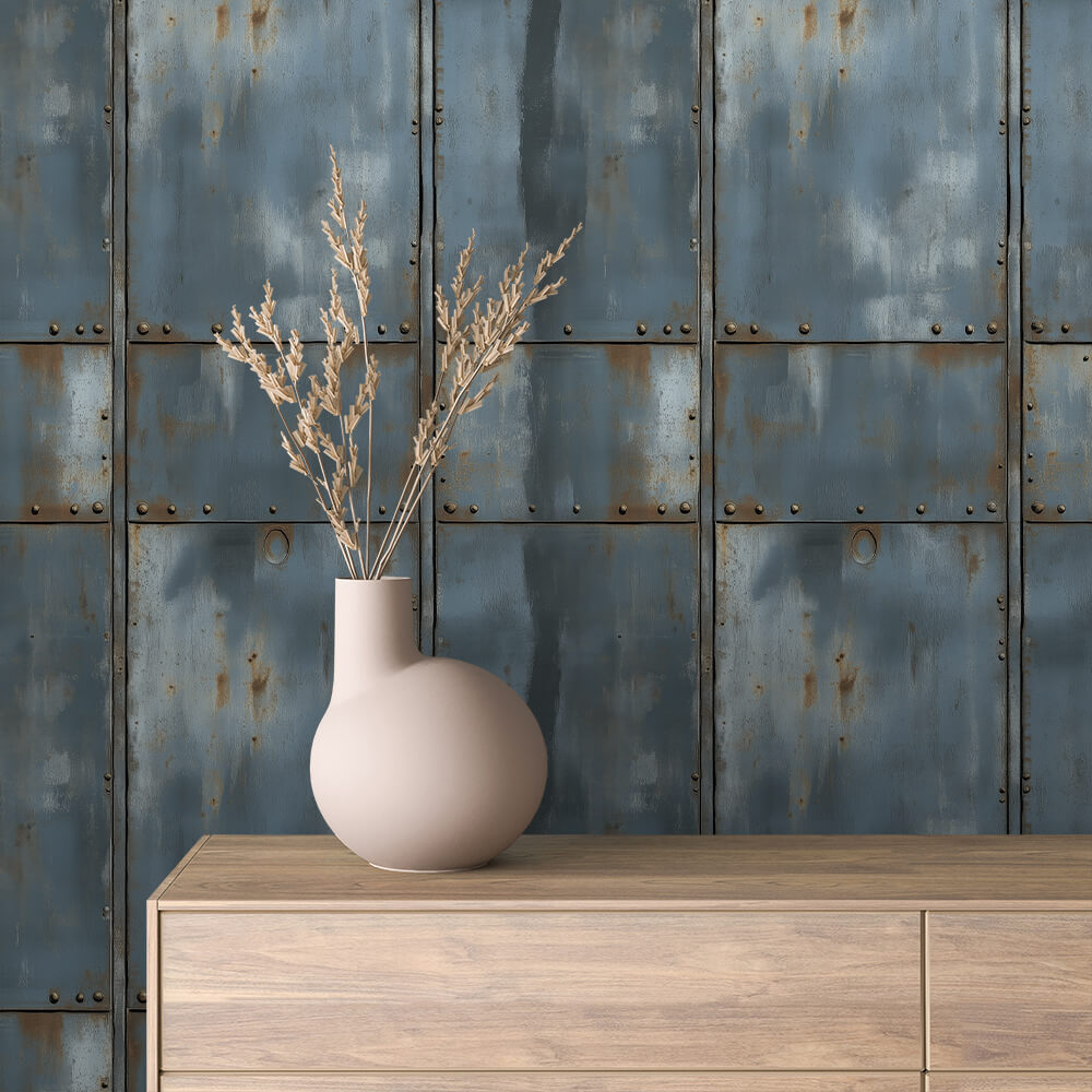Slate Blue Rusted Plate Peel & Stick Wallpaper – Metal 0025