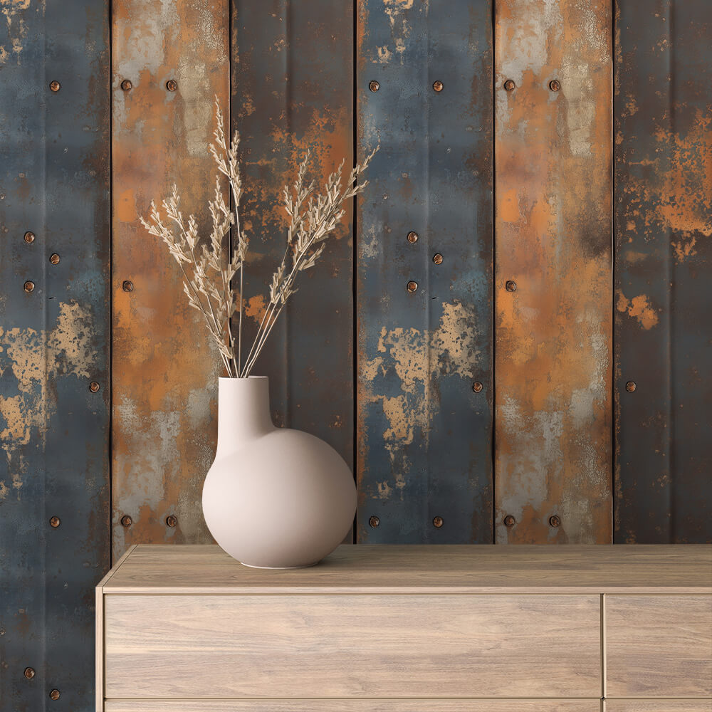 Navy Copper Rivet Panel Peel & Stick Wallpaper – Metal 0026