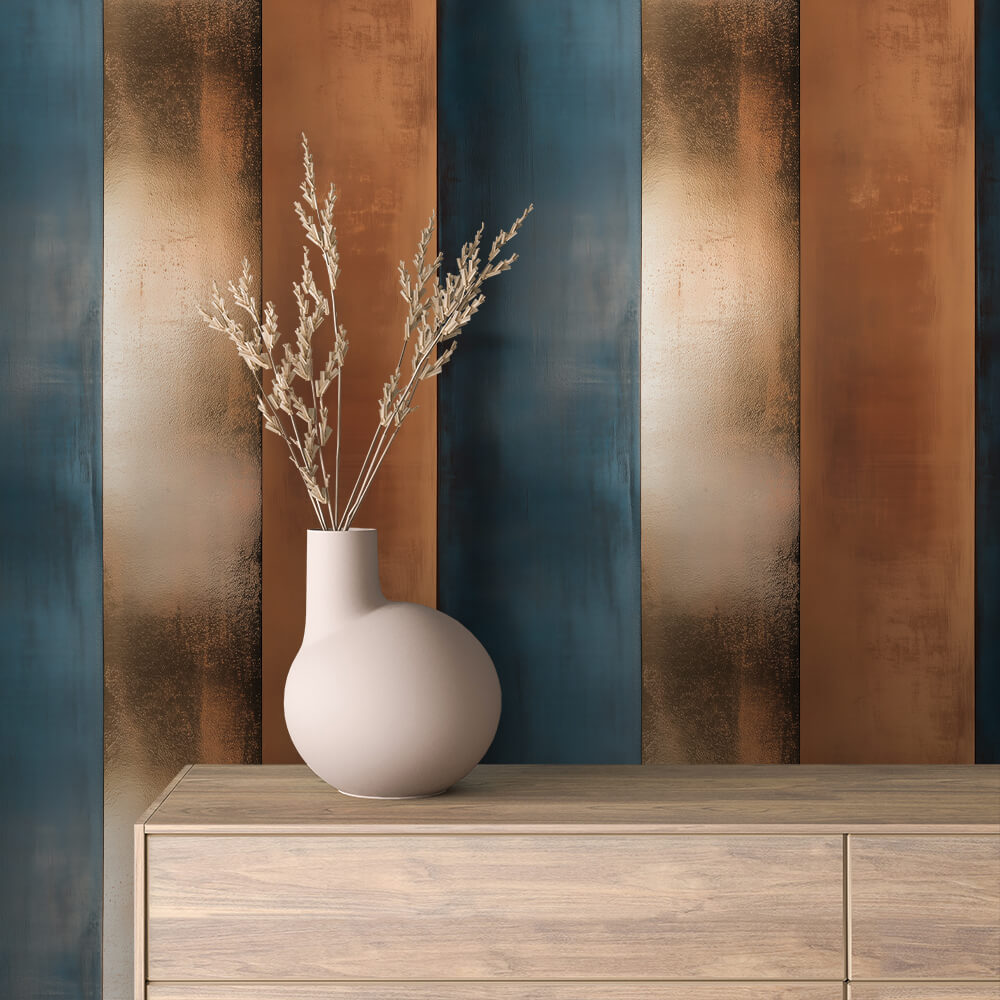 Teal Copper Bronze Stripe Peel & Stick Wallpaper – Metal 0028