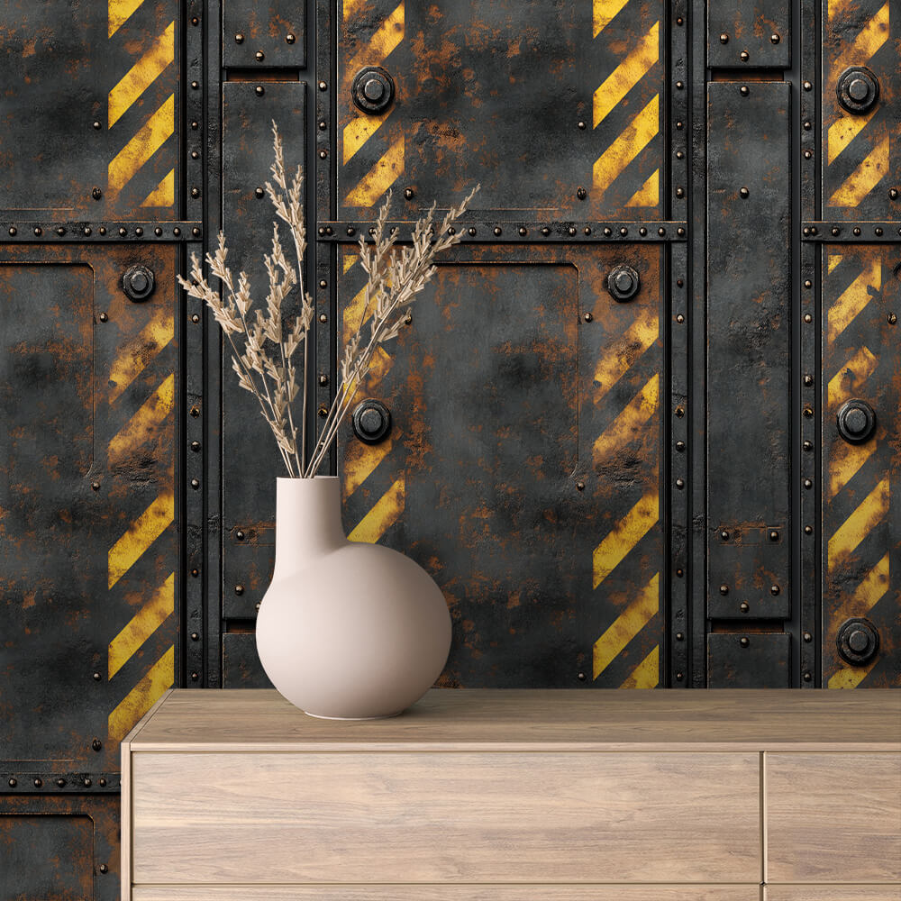 Industrial Hazard Stripe Peel & Stick Wallpaper – Metal 0030