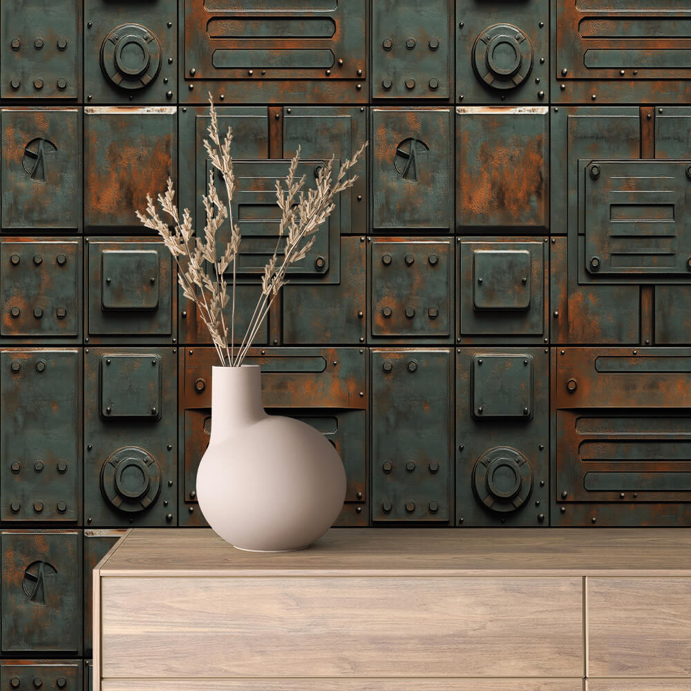 Verdigris Vault Panel Peel & Stick Wallpaper – Metal 0037
