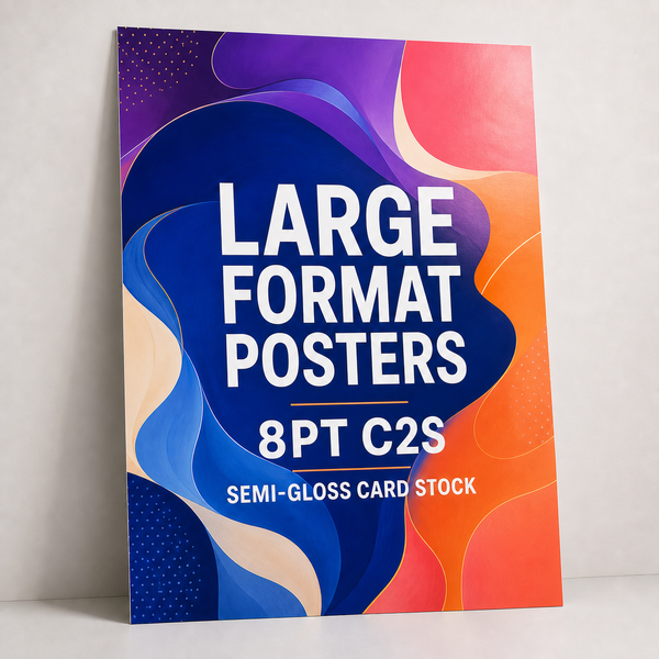 Large Format Posters 8pt C2S:  printed on a semi-gloss card stock
