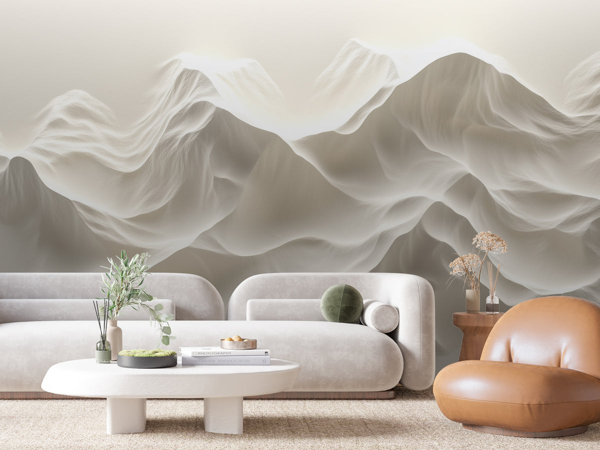SCULPTED 0001 – Soft Ivory Sculpted Peaks Wall Mural