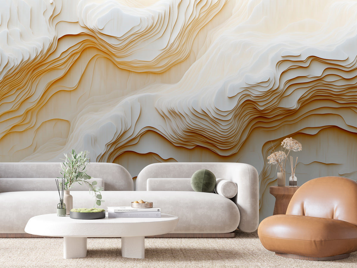 SCULPTED 0002 – Amber Vein Carved Topography Wall Mural
