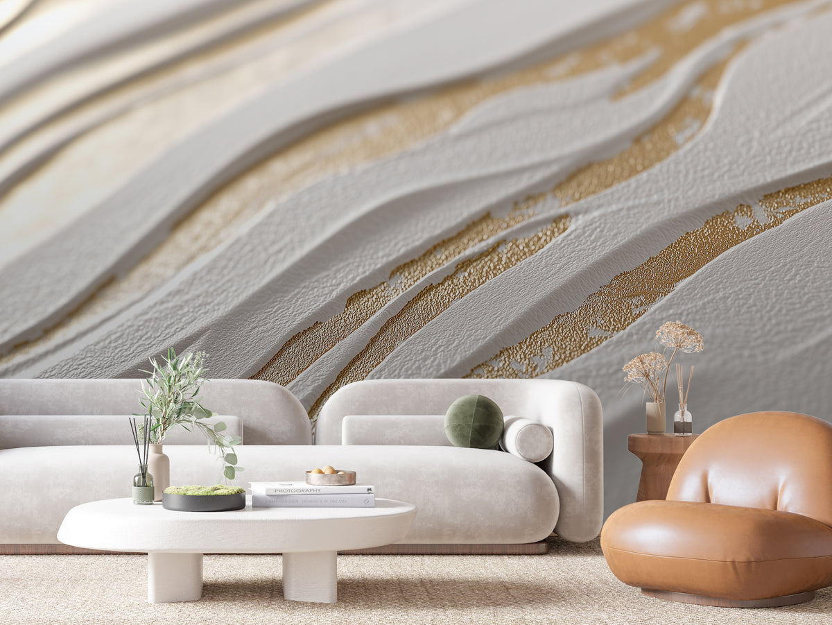 SCULPTED 0004 – Pearl and Gold Ripple Wall Mural