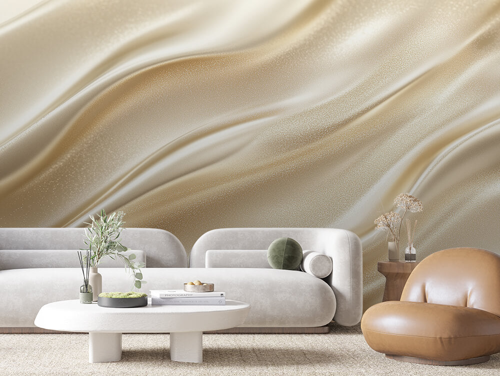SCULPTED 0009 – Golden Satin Wave Wall Mural