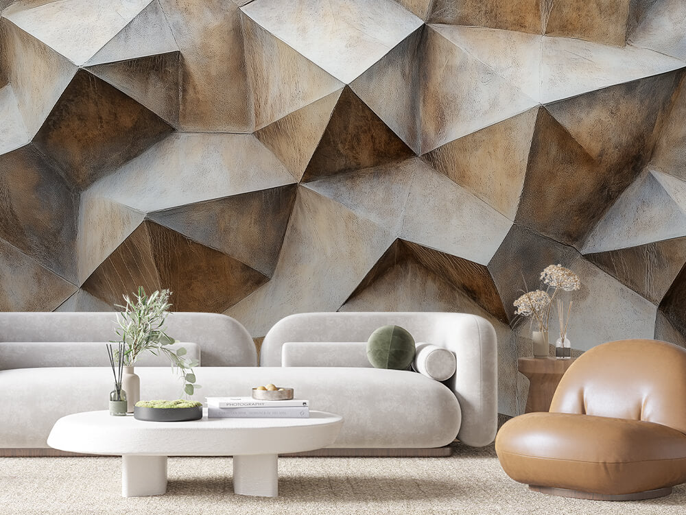 SCULPTED 0011 – Faceted Bronze Polygon Wall Mural