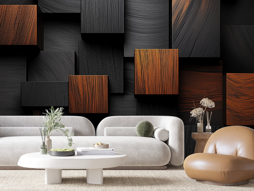 SCULPTED 0014 – Ebony and Copper Block Wall Mural