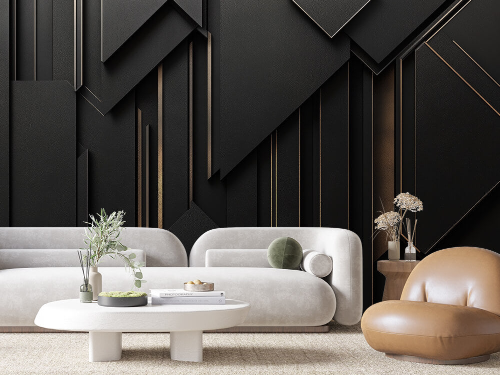 SCULPTED 0017 – Fractured Onyx Gold Line Wall Mural