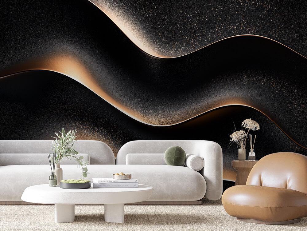SCULPTED 0019 – Glowing Copper Wave Panel Wall Mural