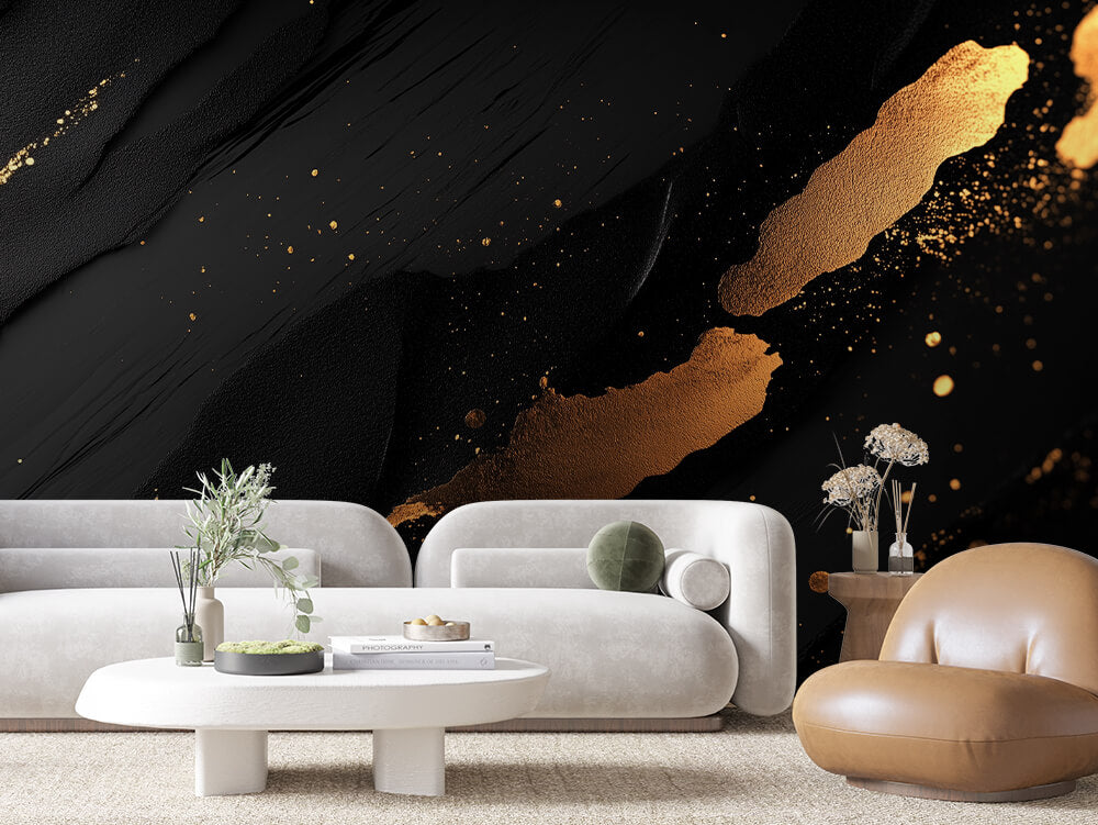 SCULPTED 0020 – Black and Gold Splatter Wall Mural