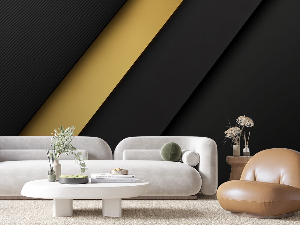SCULPTED 0028 – Black and Gold Diagonal Stripe Wall Mural