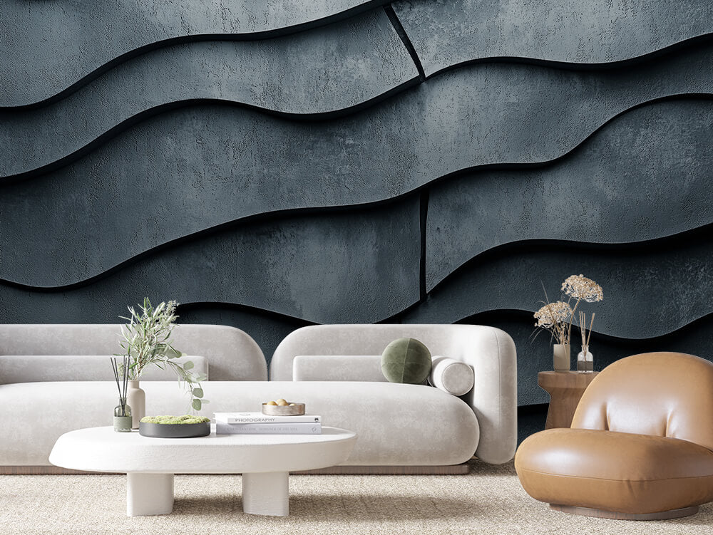 SCULPTED 0030 – Slate Grey Wave Panel Wall Mural